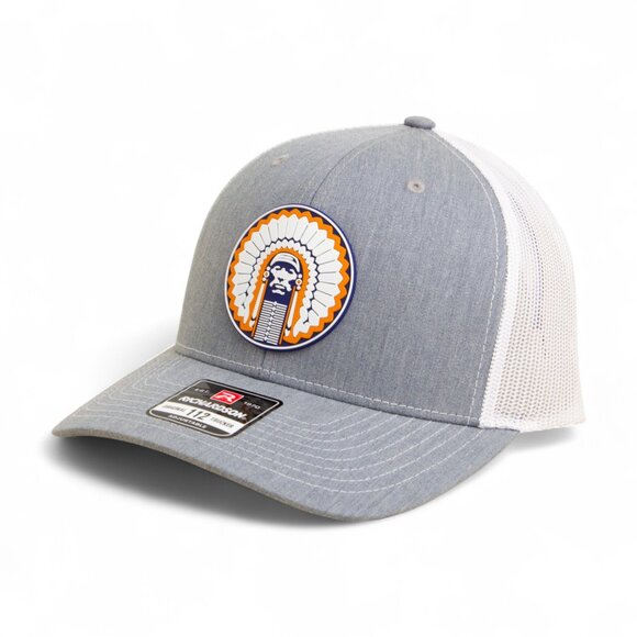 Illinois Fighting Illini Chief Illiniwek 3D Snapback Trucker Hat- Grey/ White - Picture 1 of 3